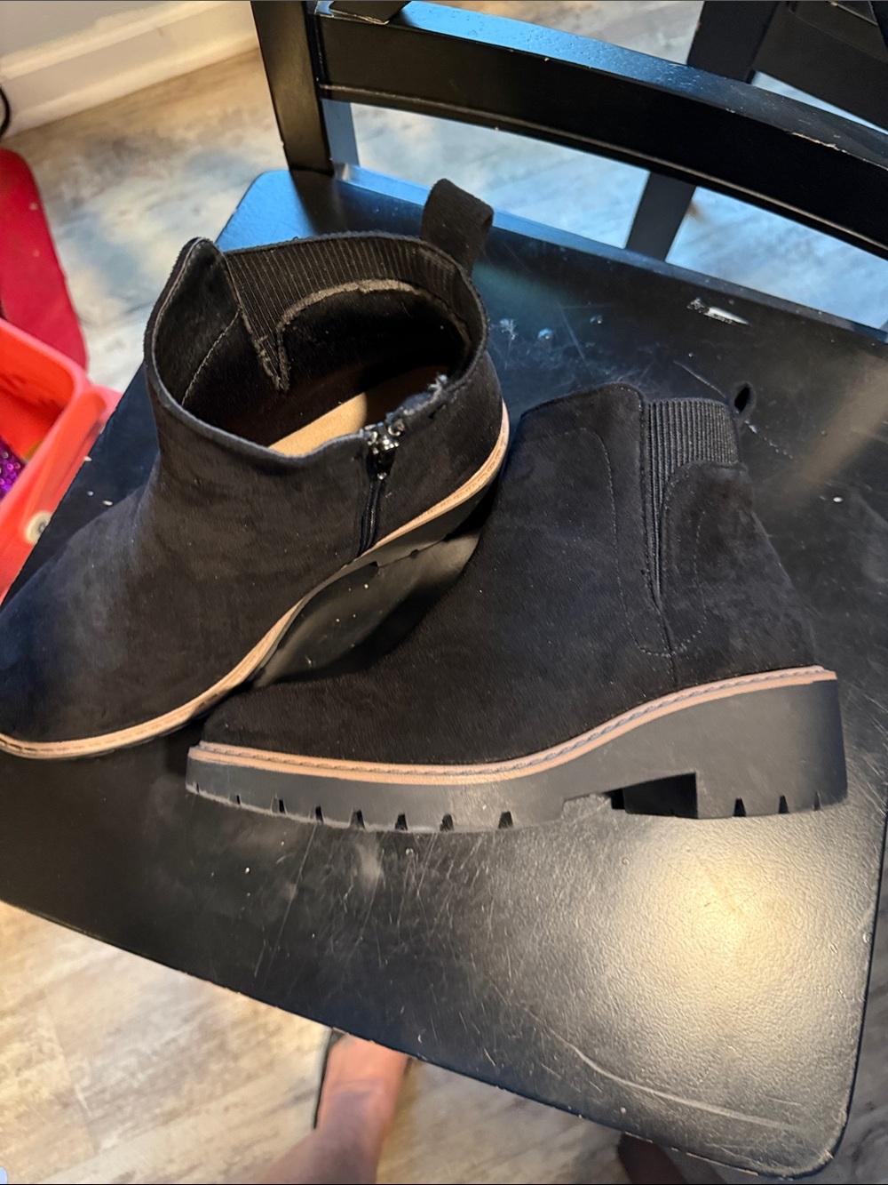 Pierre Dumas Black Suede-Look Lug Sole Ankle Boots